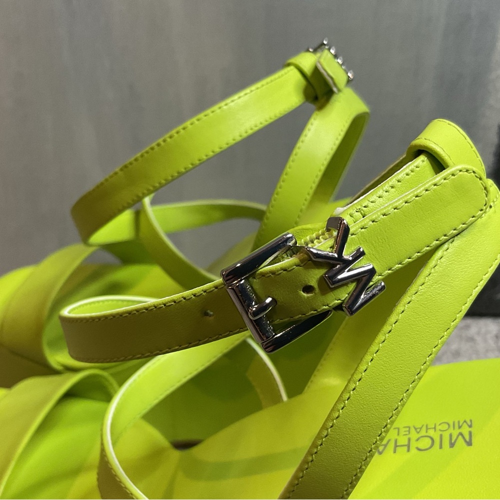 Michael Kors Paola Leather Wedge Sandals in Bright Limeade - 8M (NIB) - Picture 8 of 16